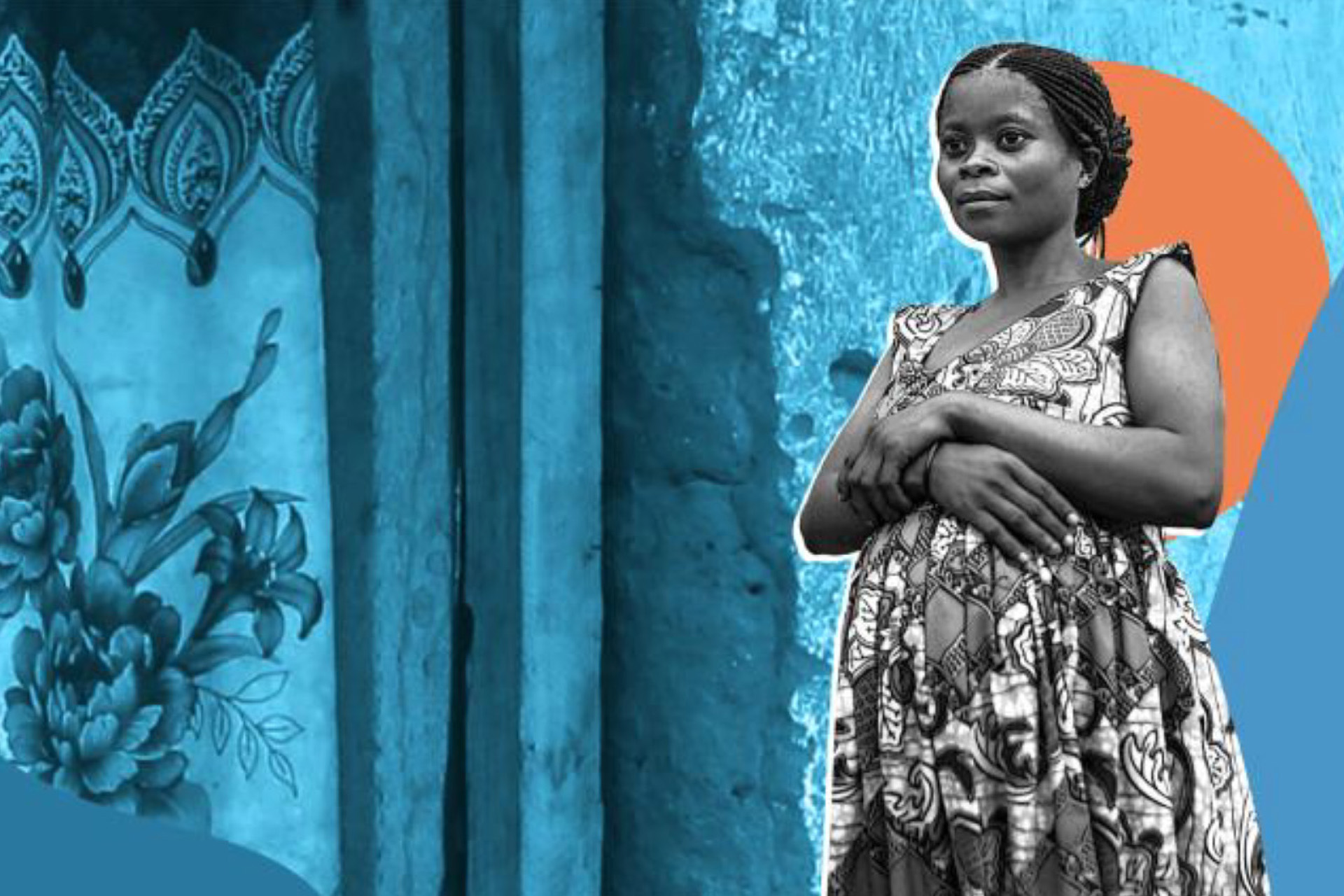 Women on blue abstract background