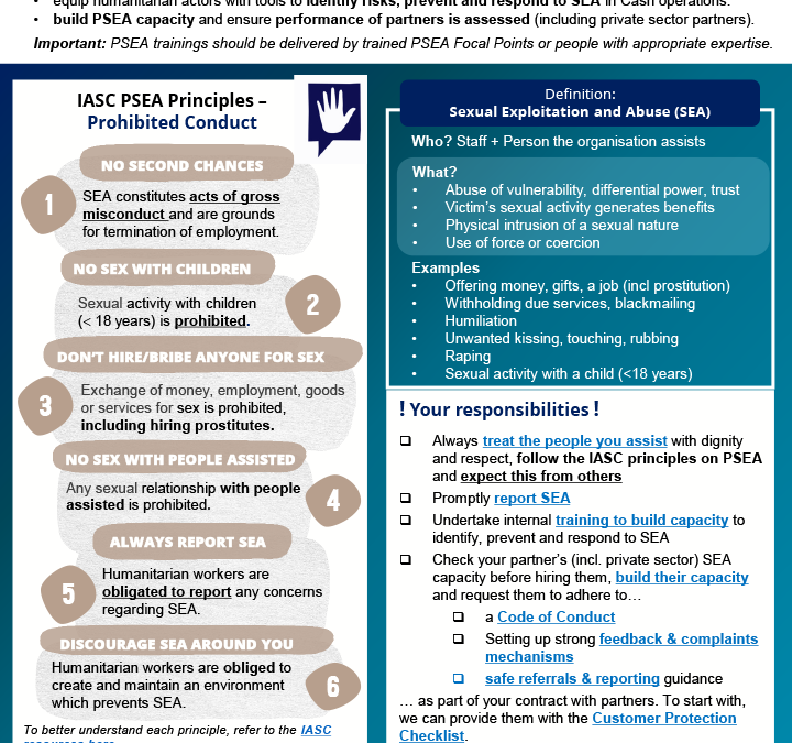 Tipsheet: Protection from Sexual Exploitation and Abuse (SEA)