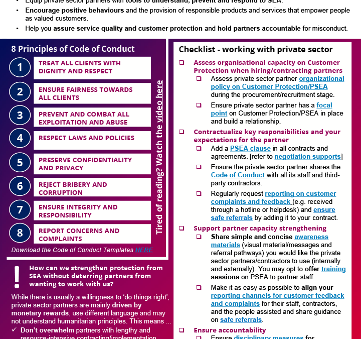 Tipsheet: Protection from Sexual Exploitation and Abuse (SEA) – Working with Private Sector