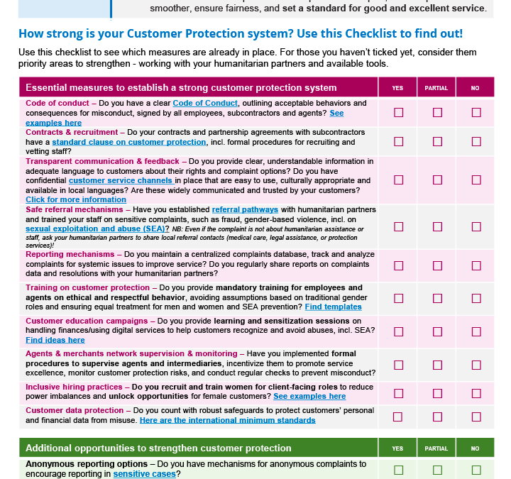 Customer Protection Checklist