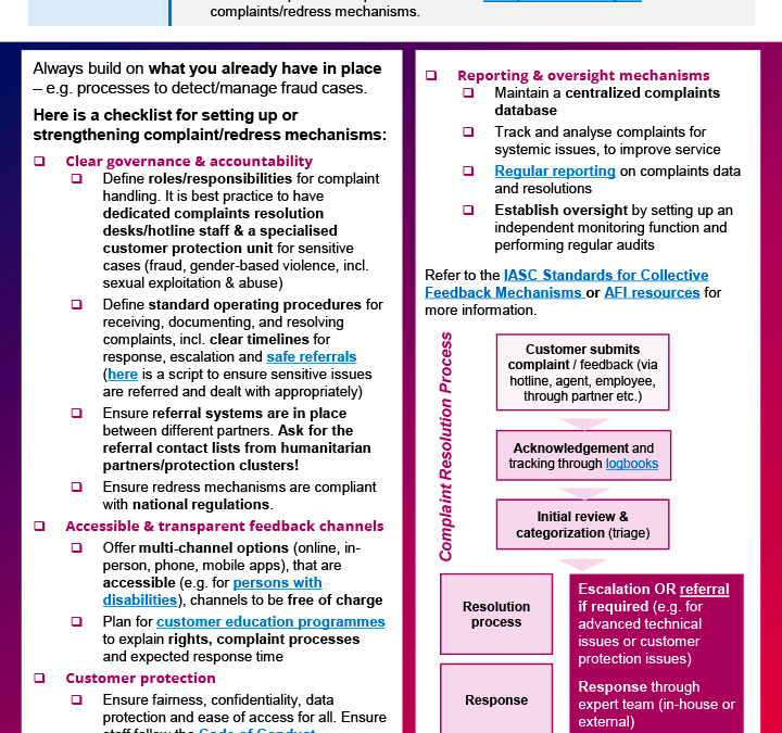Complaints/feedback & referrals/reporting resources for financial service providers